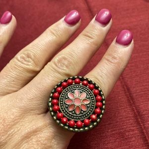 Bronz ring with red designed